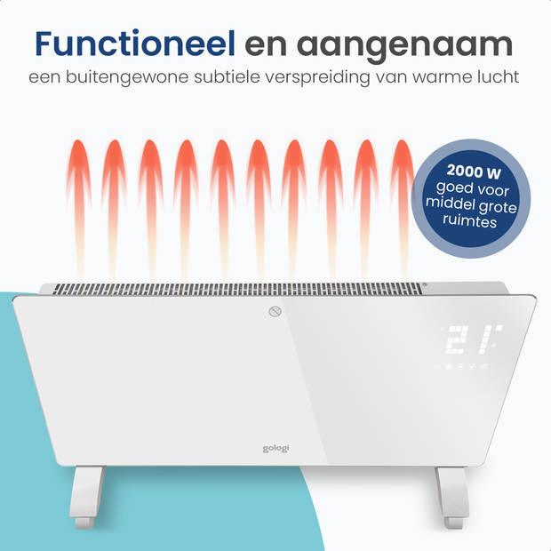 Gologi Elektrische Kachel - Verwarming - Convectorkachel thermostaat - App/touch bediening - Tot 25m2 - 2000W