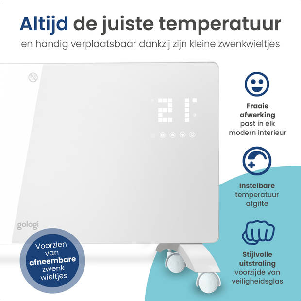 Gologi Elektrische Kachel - Verwarming - Convectorkachel thermostaat - App/touch bediening - Tot 25m2 - 2000W