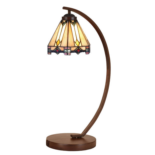 HAES DECO - Tiffany Tafellamp Ø 20x57 cm Beige Glas Tiffany Bureaulamp