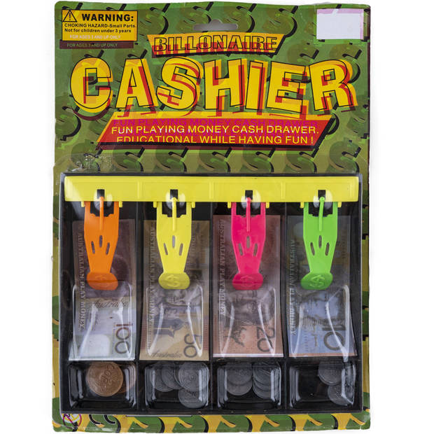 Speelgoed geld in kassa lade - papier/kunststof - papiergeld en munten - Speelgeld