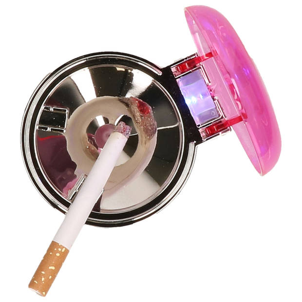 Auto asbak met LED lamp verlichting en klepje - roze - 11 x 8 cm - Asbakken