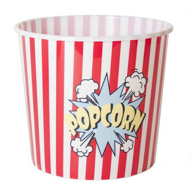 Gerimport Popcorn bak - rood/wit - kunststof - D21 - 7 liter - herbruikbaar - Snack en tapasschalen
