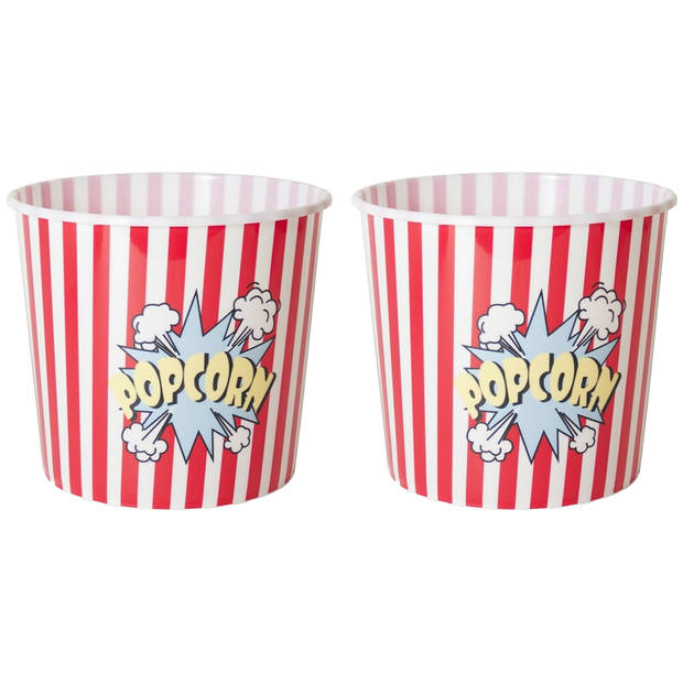 Gerimport Popcorn bak - 2x - rood/wit - kunststof - D24 - 9 liter - herbruikbaar - Snack en tapasschalen