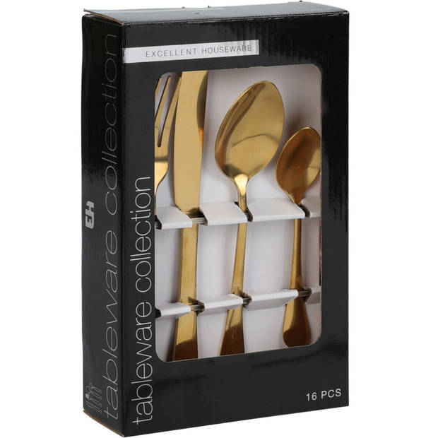 Excellent Houseware Bestekset Tableware Collection - 32-delig - goud - RVS - 8 personen - Besteksets