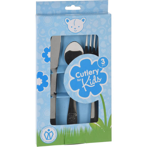 Cutlery for Kids bestekset met beer - 3-delig - zilver - RVS - voor kinderen - Besteksets