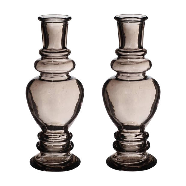 Kaarsen kandelaar Venice - 2x - gekleurd glas - helder grijs smoke - D5,7 x H15 cm - kaars kandelaars