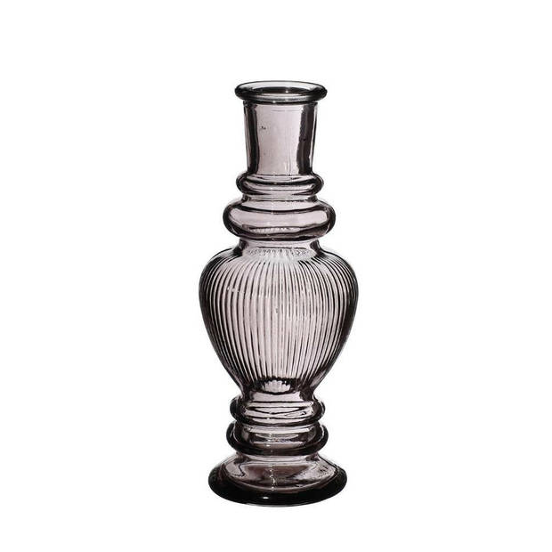 Kaarsen kandelaar Venice - gekleurd glas - ribbel grijs smoke - D5,7 x H15 cm - kaars kandelaars