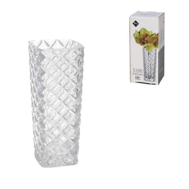 Gerimport Bloemenvaasje - voor kleine stelen/boeketten - helder glas - D6 x H15 cm - Vazen