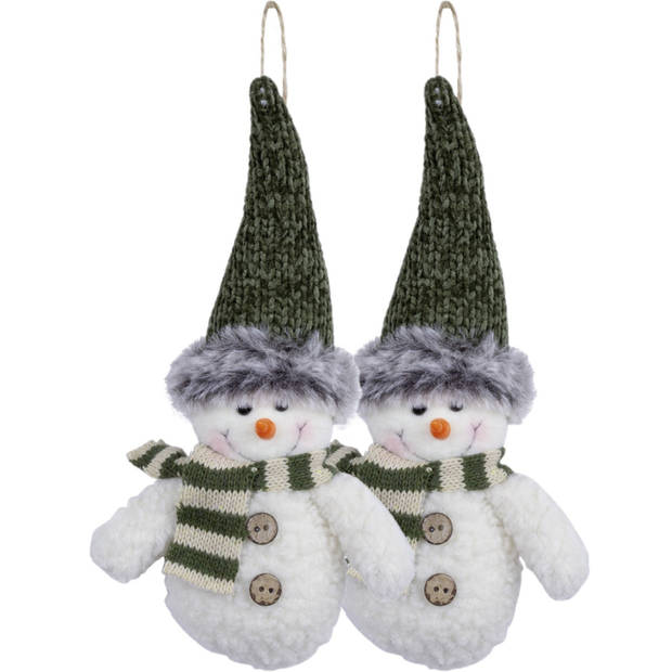 Kersthanger pluche sneeuwpop knuffeltjes - 2x - 15 cm - Kersthangers