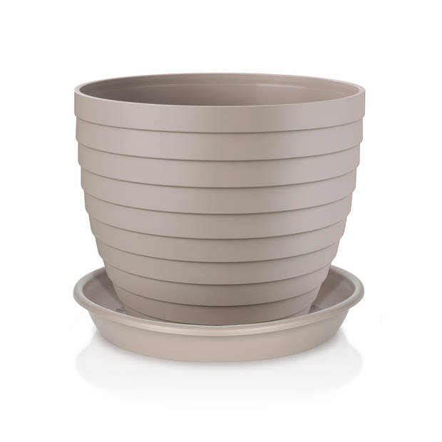 Juypal Hogar Bloempot/plantenpot Florenzia - taupe - kunststof - D15 x H13,2 cm - voor buiten/binnen - Plantenpotten