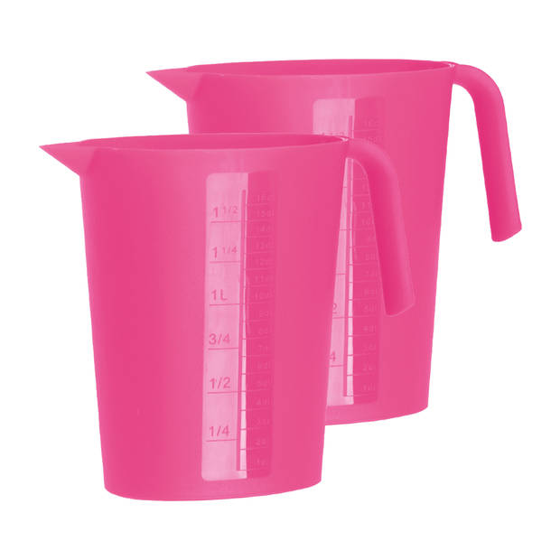 Juypal Schenkkan/waterkan - 2x - fuchsia roze - 1,75 liter - kunststof - L22 x H20 cm - Schenkkannen