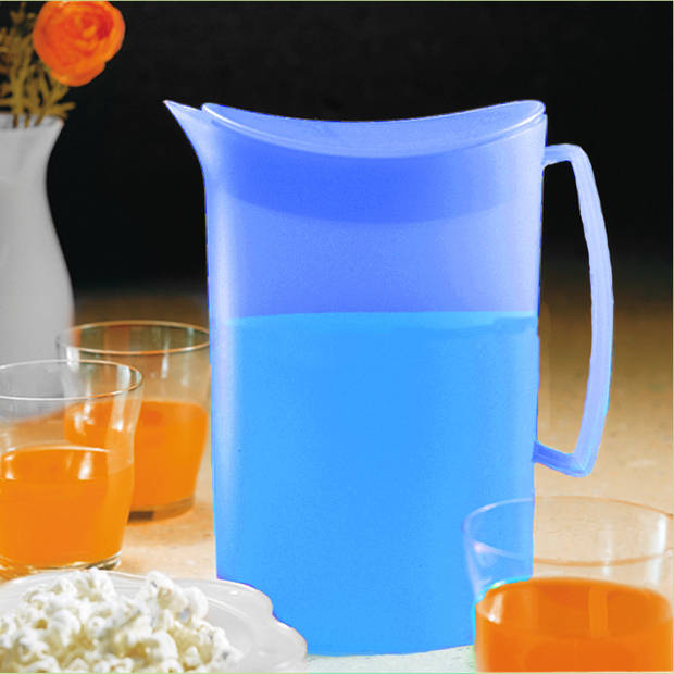 Juypal Schenkkan/waterkan - blauw - 2 liter - kunststof - L20 x H23 cm - met deksel - Schenkkannen