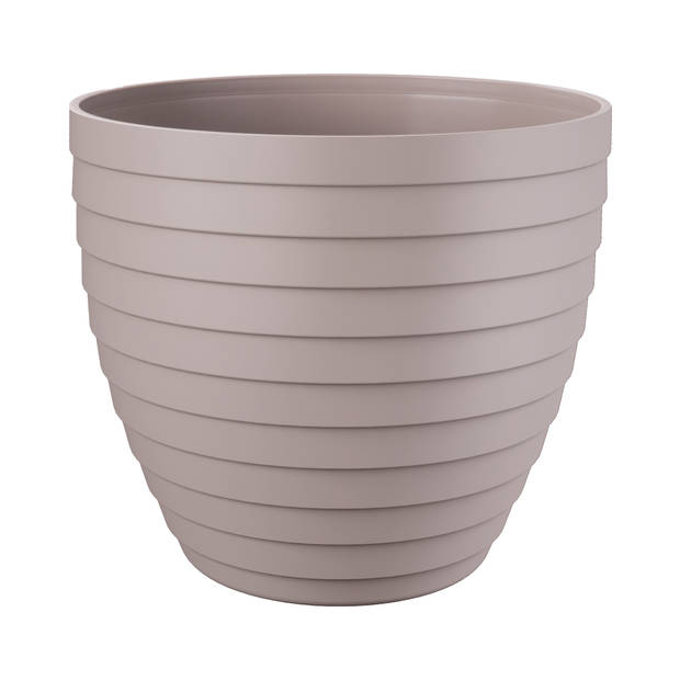 Juypal Bloempot/plantenpot Florenzia - 2x - taupe - kunststof - D25 x H22,3 cm - voor buiten/binnen - Plantenpotten