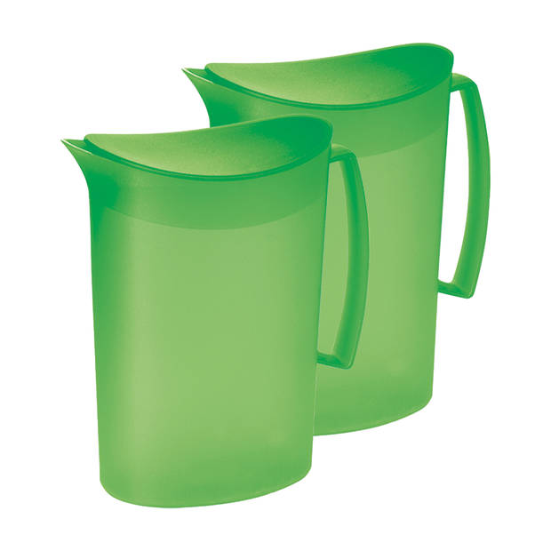 Juypal Schenkkan/waterkan - 2x - groen - 2 liter - kunststof - L20 x H23 cm - met deksel - Schenkkannen