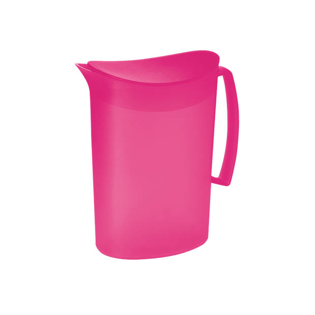 Juypal Schenkkan/waterkan - 2x - fuchsia roze - 2 liter - kunststof - L20 x H23 cm - met deksel - Schenkkannen