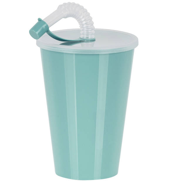 Juypal Drinkbeker met deksel en rietje - licht groen - kunststof - 450 ml - 12 x 9 cm - Drinkbekers