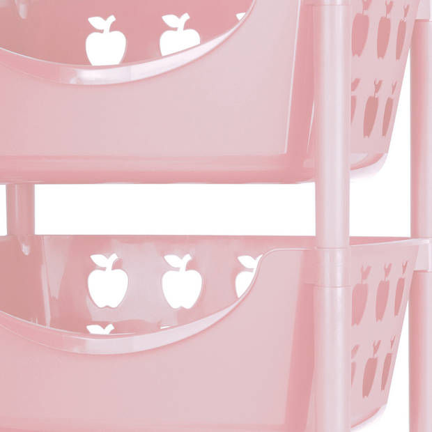 Juypal Keukentrolley met appelmotief - 3-laags - roze - kunststof - 45 x 29,5 x 70,5 cm - Opberg trolley