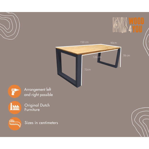 Wood4you - Eettafel New Orleans Roasted wood - 150/90 cm - 150/90 cm Antraciet - Eettafels