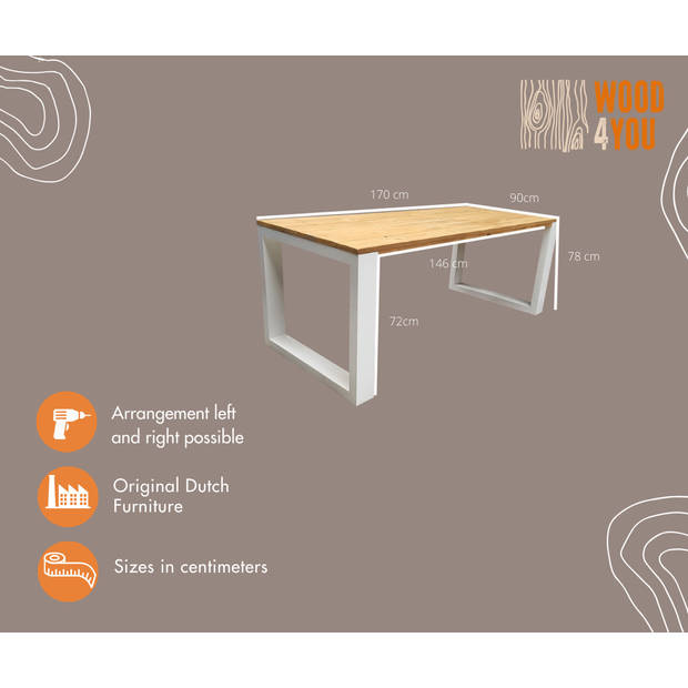 Wood4you - Eettafel New Orleans Roasted wood - 170/90 cm Wit - Eettafels