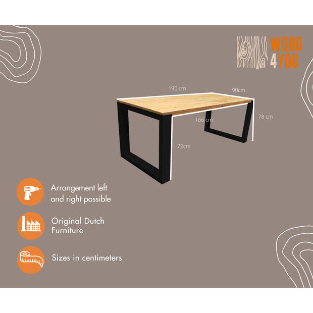 Wood4you - Eettafel New Orleans Roasted wood - 190/90 cm Zwart - Eettafels