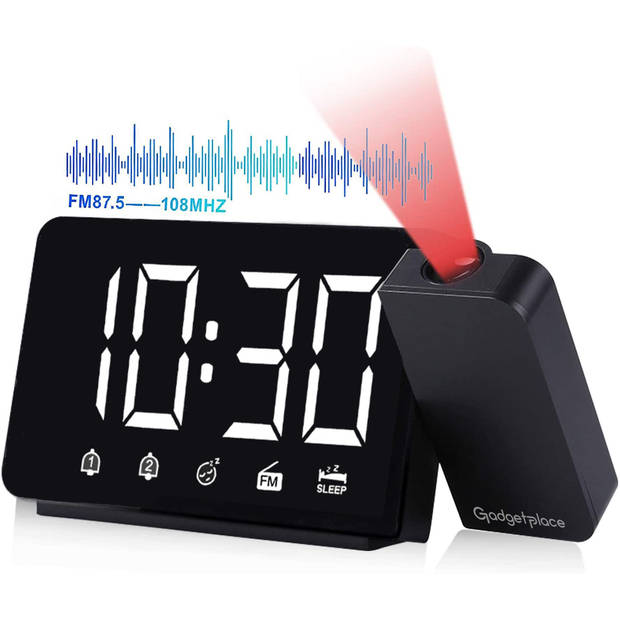 Wekkerradio met Projectie en Dubbele Wekker - Digitale wekker met FM Radio - Projectie klok - Incl. Batterij