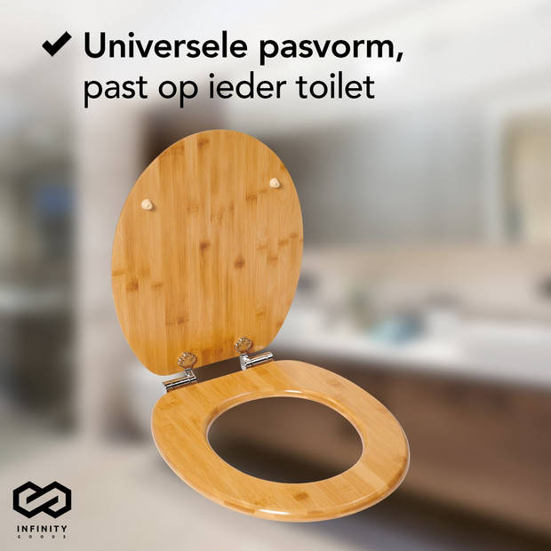 Infinity Goods Bamboe WC Bril Terry - Toiletbril Met Deksel - Soft Close - RVS Scharnieren - Inclusief