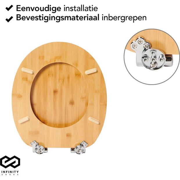 Infinity Goods Bamboe WC Bril Terry - Toiletbril Met Deksel - Soft Close - RVS Scharnieren - Inclusief