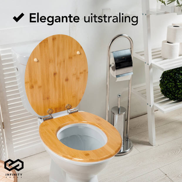 Infinity Goods Bamboe WC Bril Terry - Toiletbril Met Deksel - Soft Close - RVS Scharnieren - Inclusief