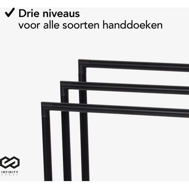 Infinity Goods Handdoekrek - Badkamer - 3 Armen - Handdoekstang - Handdoekenrek - Vrijstaand - Metaal - Mat Zwart