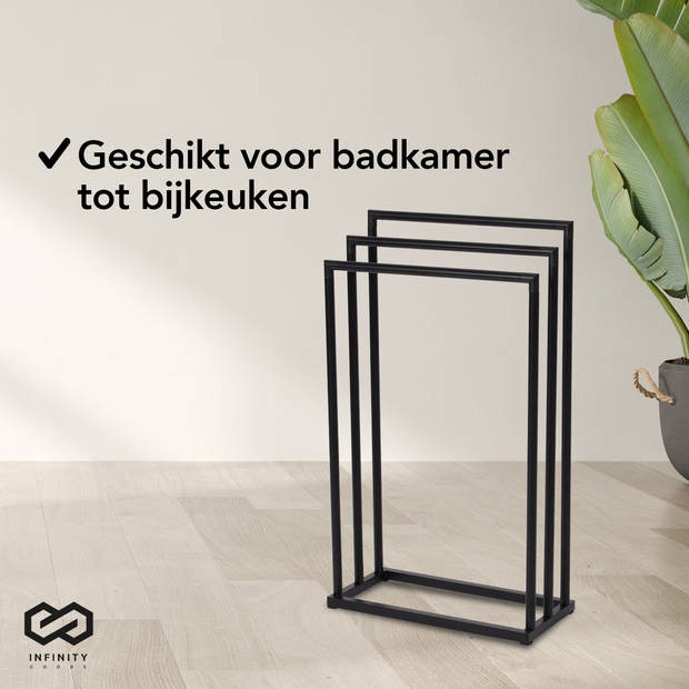 Infinity Goods Handdoekrek - Badkamer - 3 Armen - Handdoekstang - Handdoekenrek - Vrijstaand - Metaal - Mat Zwart