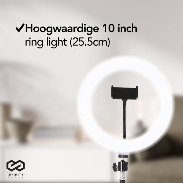 Infinity Goods Ring Light Met Statief - LED - 3 Kleuren - Verstelbaar Statief Tot 186m - Inclusief Stekker - Selfie