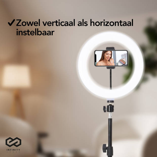 Infinity Goods Ring Light Met Statief - LED - 3 Kleuren - Verstelbaar Statief Tot 186m - Inclusief Stekker - Selfie