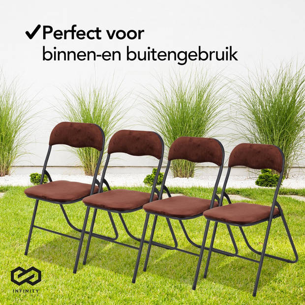 Infinity Goods Klapstoelen - Set van 4 - Vouwstoelen - Fluweel - Eettafelstoelen - Opklapbare Stoelen - 43 x 47 x 80 CM