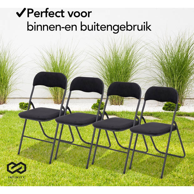 Infinity Goods Klapstoel - Vouwstoel - Fluweel - Eettafelstoel - Opklapbare Stoel - 43 x 47 x 80 CM - Stoel - Zwart