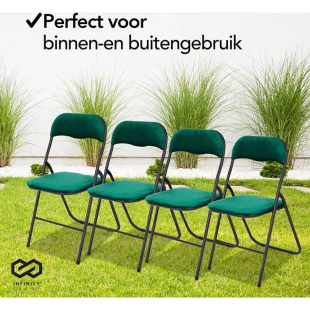 Infinity Goods Klapstoel - Vouwstoel - Fluweel - Eettafelstoel - Opklapbare Stoel - 43 x 47 x 80 CM - Stoel - Groen