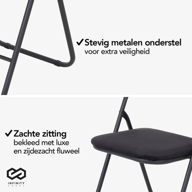 Infinity Goods Klapstoel - Vouwstoel - Fluweel - Eettafelstoel - Opklapbare Stoel - 43 x 47 x 80 CM - Stoel - Zwart