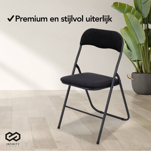 Infinity Goods Klapstoel - Vouwstoel - Fluweel - Eettafelstoel - Opklapbare Stoel - 43 x 47 x 80 CM - Stoel - Zwart