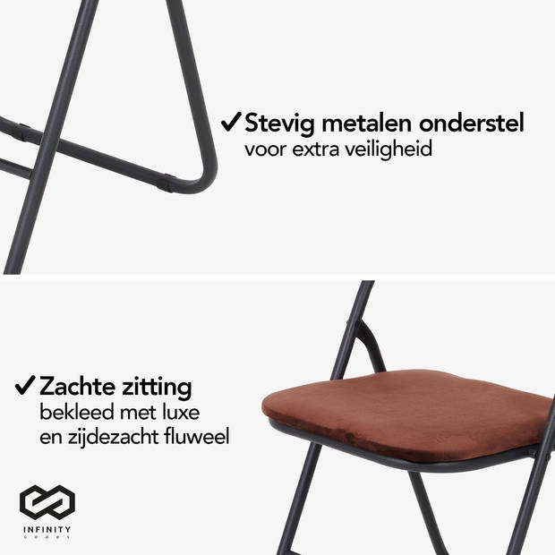 Infinity Goods Klapstoelen - Set van 2 - Vouwstoelen - Fluweel - Eettafelstoelen - Opklapbare Stoelen - 43 x 47 x 80 CM