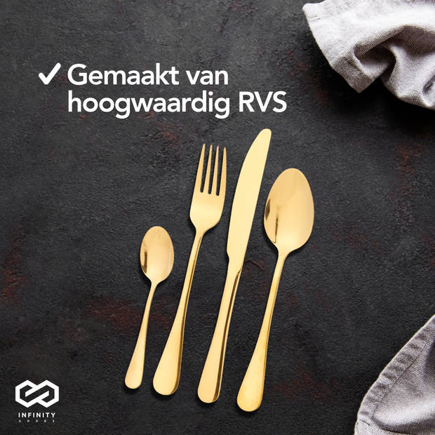 Infinity Goods Bestekset - Goud - 24-Delig - 6 Persoons Bestek - Mes/Lepel/Vork - RVS - Goud