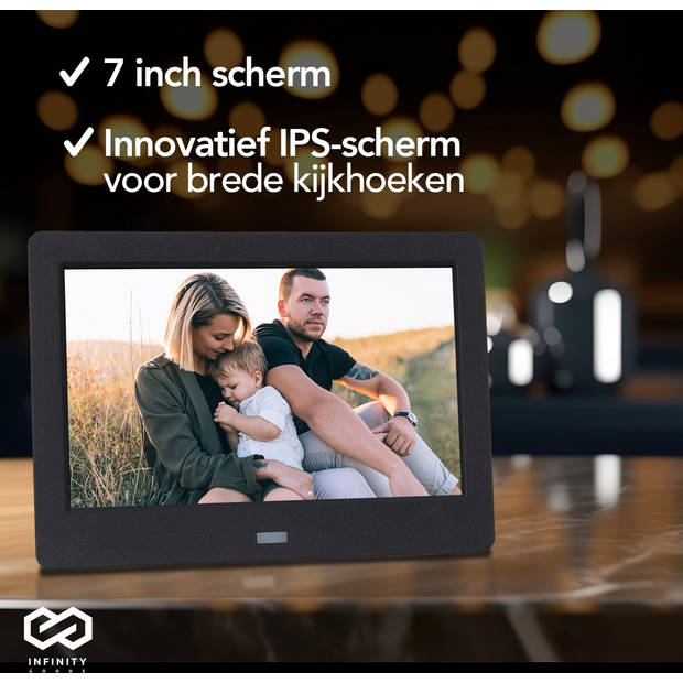 Infinity Goods Digitale Fotolijst - Digitale Fotokader - 7 Inch - HD IPS Scherm - Digitaal Fotolijstje - Zwart