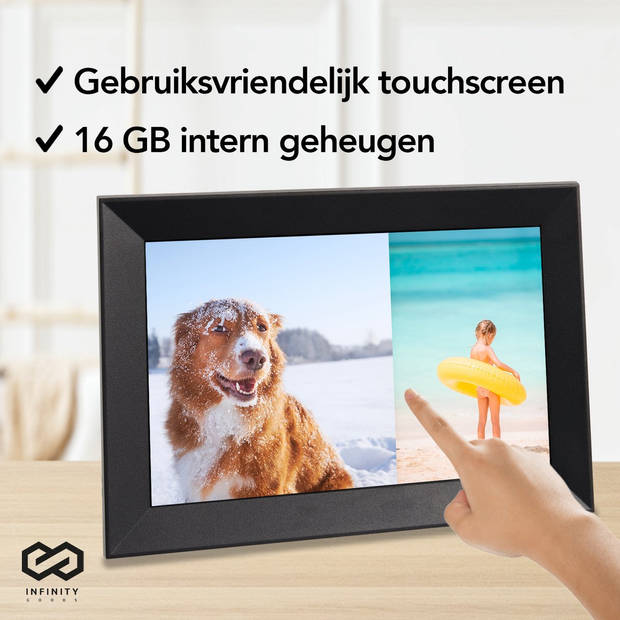 Infinity Goods Digitale Fotolijst Met WiFi En Frameo App - Digitale Fotokader - 10,1 Inch - HD IPS Scherm - Zwart