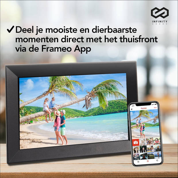 Infinity Goods Digitale Fotolijst Met WiFi En Frameo App - Digitale Fotokader - 10,1 Inch - HD IPS Scherm - Zwart