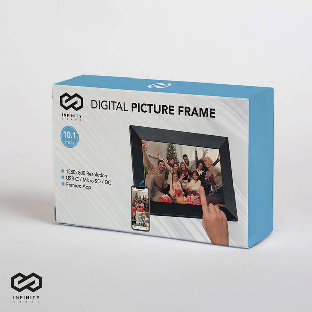 Infinity Goods Digitale Fotolijst Met WiFi En Frameo App - Digitale Fotokader - 10,1 Inch - HD IPS Scherm - Zwart