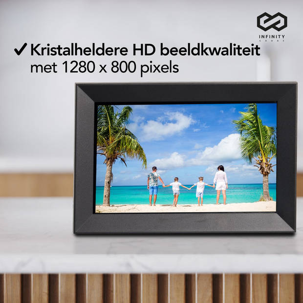 Infinity Goods Digitale Fotolijst Met WiFi En Frameo App - Digitale Fotokader - 10,1 Inch - HD IPS Scherm - Zwart