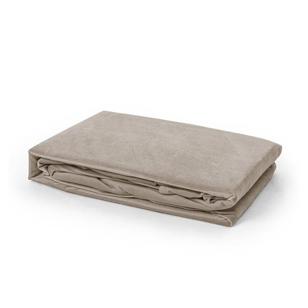 Droomtextiel Zachte Flanel Velvet Hoeslaken Taupe - 160x200 cm - Hoogwaardige Kwaliteit - Super Zacht