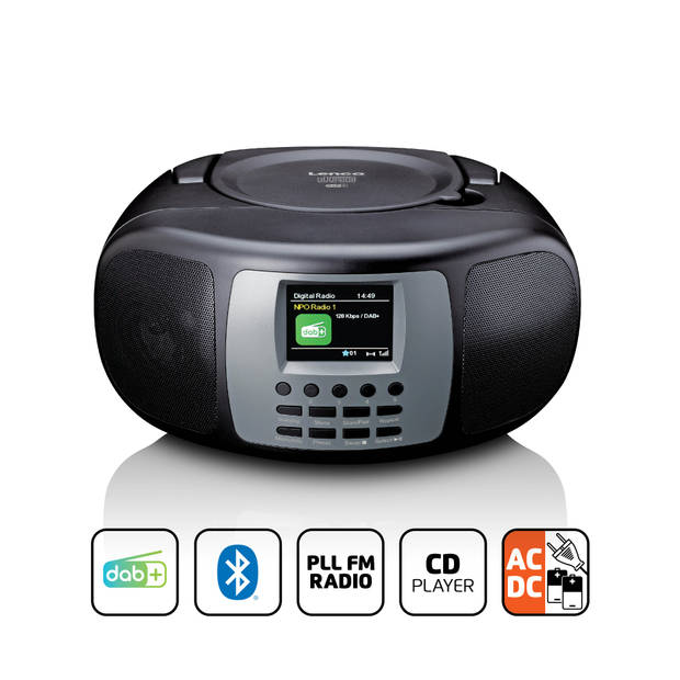 Draagbare DAB+/FM radio met Bluetooth®, CD-speler en groot LCD kleurendisplay Lenco Zwart-Grijs