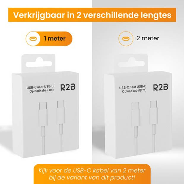 R2B® USB-C naar USB-C Kabel - 1 Meter - Extra stevig - USB-C Oplader - Wit