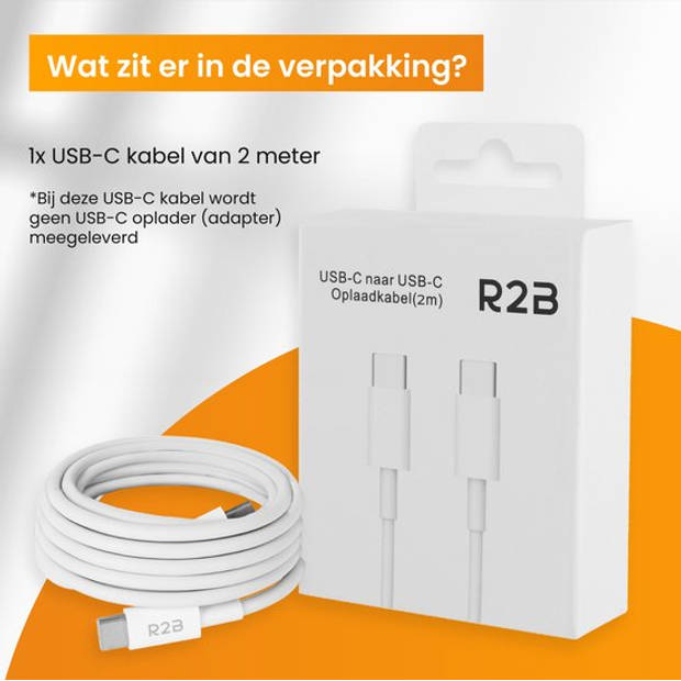 R2B® USB-C naar USB-C Kabel - 2 Meter - Extra stevig - USB-C oplader