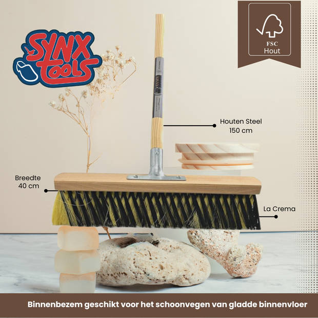 Synx Tools Binnenbezem X Bezem 40cm La Crema - Zachte Bezems - Kamerveger - Veger / Zachte Besem - Incl. Steel 150cm