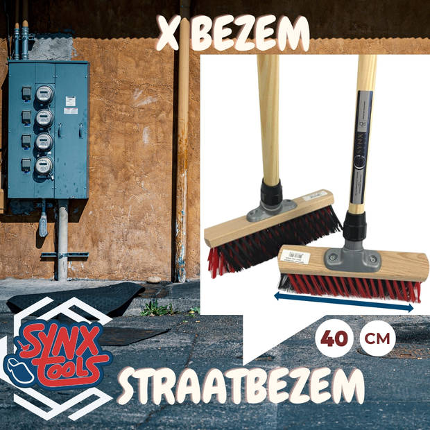 Synx Tools X Bezem 40cm Rood/Zwart- Straatbezem / Stadsbezem - Veger - Bezem - Buitenbezem - Met 150cm steel